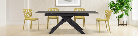 Tavolo in gress pietra sedie polipropilene senape soggiorno moderno design