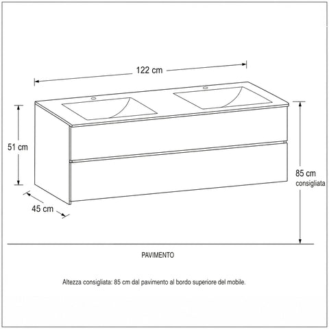 Mobile bagno sospeso Start 120 cm bianco lucido con lavabo in ceramica
