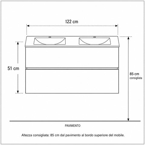 Mobile bagno sospeso Start 120 cm bianco lucido con lavabo in ceramica