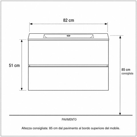 Mobile bagno sospeso Start 80 cm bianco lucido con lavabo in ceramica