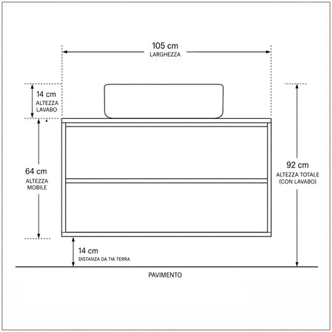Mobile bagno sospeso Steel 105 cm nero bruciato con lavabo in ceramica
