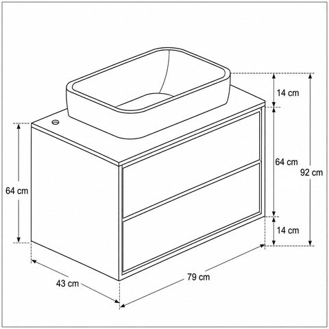 Mobile bagno sospeso Steel 79 cm nero bruciato con lavabo in ceramica