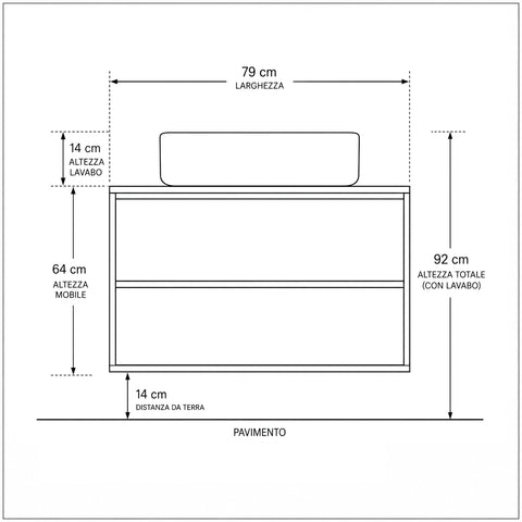 Mobile bagno sospeso Steel 79 cm nero bruciato con lavabo in ceramica