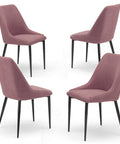 Set di 4 Sedie imbottite rosa vintage senape con gambe in metallo ghisa prodotta in Italia 