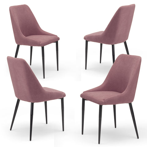 Set di 4 Sedie imbottite rosa vintage senape con gambe in metallo ghisa prodotta in Italia 