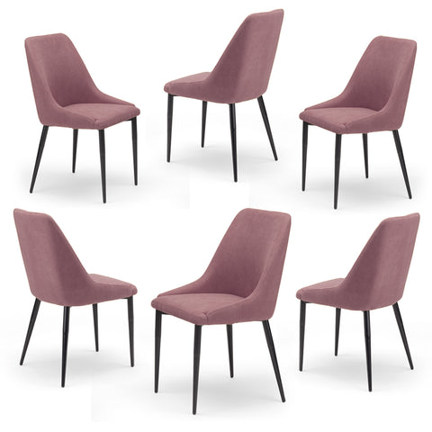 Set di 6 Sedie imbottite rosa vintage senape con gambe in metallo ghisa prodotta in Italia 