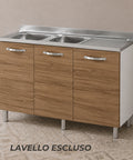 Sottolavello cucina componibile da 120 cm con 3 ante e finitura noce. Mobile base per lavello da cucina con ampio vano contenitivo, ideale per cucine moderne, classiche e componibili.