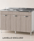 Mobile sottolavello da cucina 120 cm con 3 ante e finitura olmo chiaro. Soluzione pratica e resistente per cucine componibili, ideale per installazione con lavello a una o due vasche.
