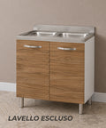 Sottolavello cucina componibile da 80 cm con 2 ante e finitura noce. Mobile base per lavello da cucina dal design moderno, ideale per ottimizzare lo spazio in cucine compatte e componibili.