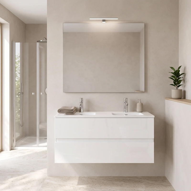 Mobile bagno sospeso Start 120 cm bianco lucido con lavabo in ceramica