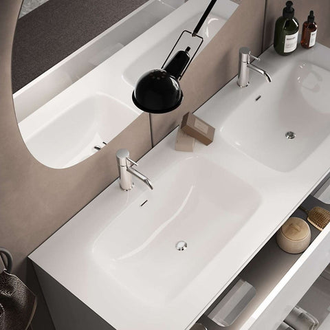 Mobile bagno sospeso Start 120 cm bianco lucido con lavabo in ceramica