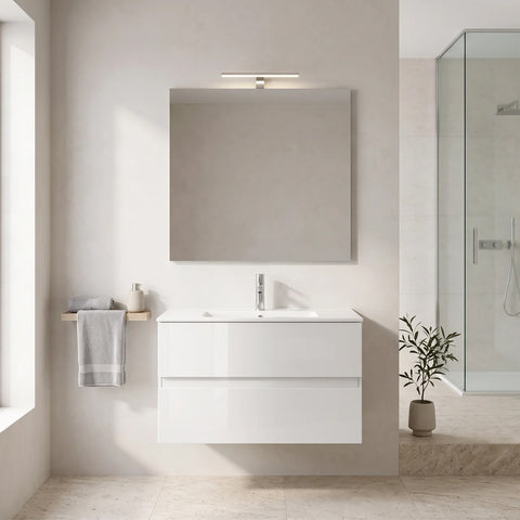 Mobile bagno sospeso Start 80 cm bianco lucido con lavabo in ceramica