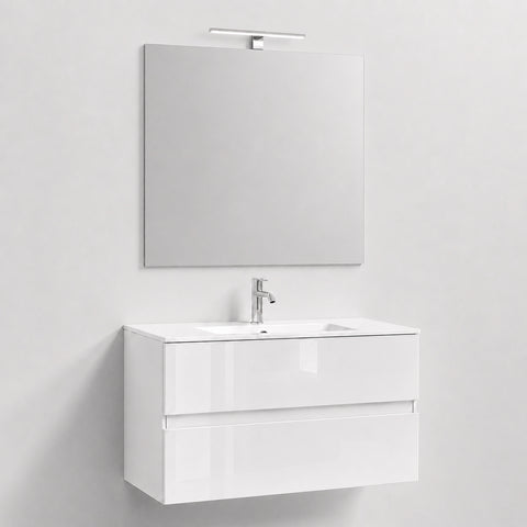 Mobile bagno sospeso Start 80 cm bianco lucido con lavabo in ceramica