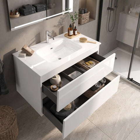 Mobile bagno sospeso Start 80 cm bianco lucido con lavabo in ceramica