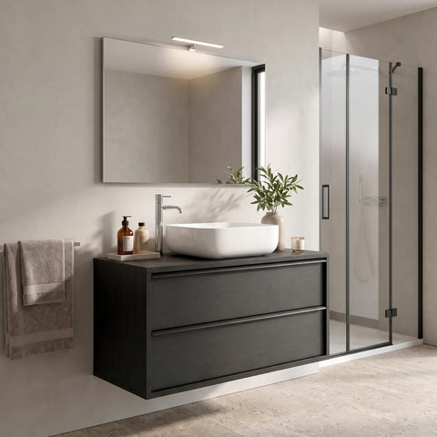 Mobile bagno sospeso Steel 105 cm nero bruciato con lavabo in ceramica