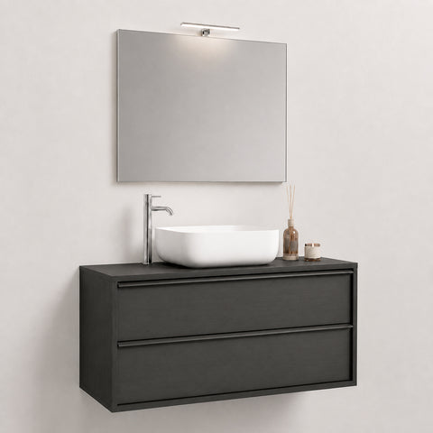 Mobile bagno sospeso Steel 105 cm nero bruciato con lavabo in ceramica