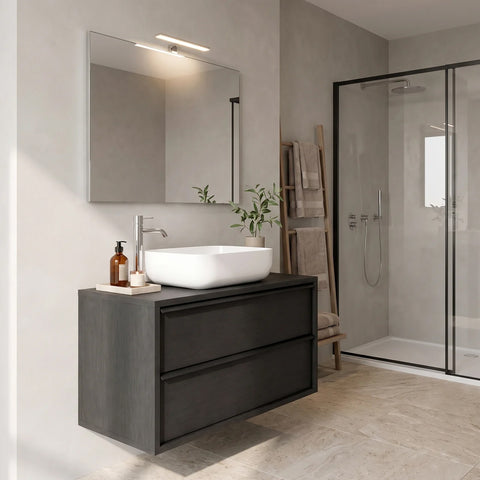 Mobile bagno sospeso Steel 79 cm nero bruciato con lavabo in ceramica