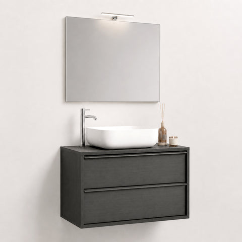 Mobile bagno sospeso Steel 79 cm nero bruciato con lavabo in ceramica