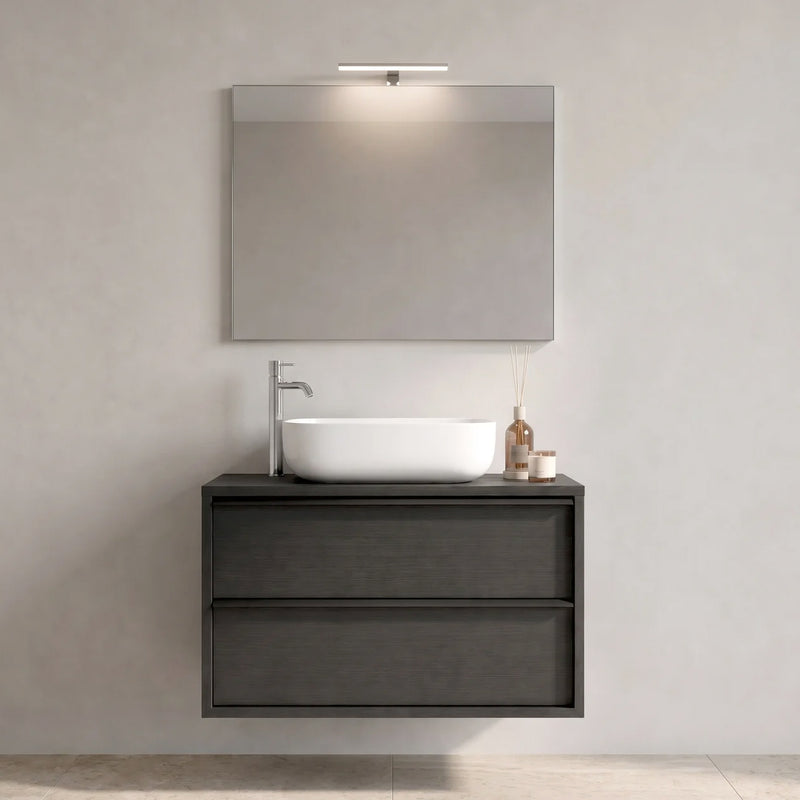 Mobile bagno sospeso Steel 79 cm nero bruciato con lavabo in ceramica