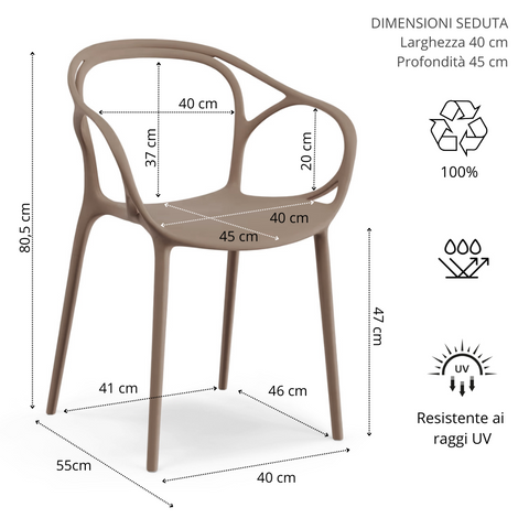 Sedia in polipropilene CHIARA impilabile Design moderno da Interno/Esterno