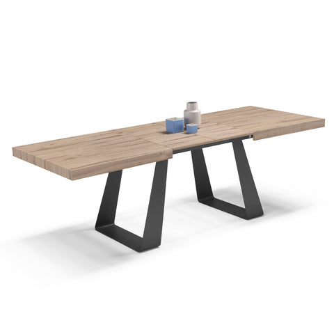 Tavolo con top in legno effetto noce allungabile e gambe in metallo