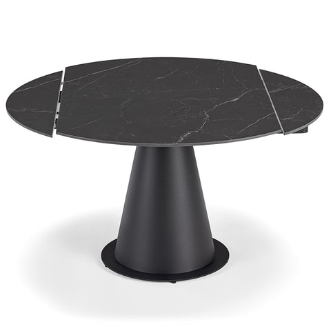 Tavolo con top in grès ceramico effetto pietra nera rettangolare e struttura in metallo allungabile a tonto