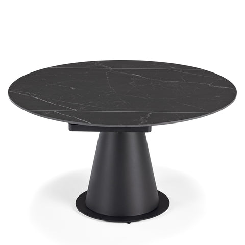 Tavolo con top in grès ceramico effetto pietra nera rettangolare e struttura in metallo allungabile a tonto