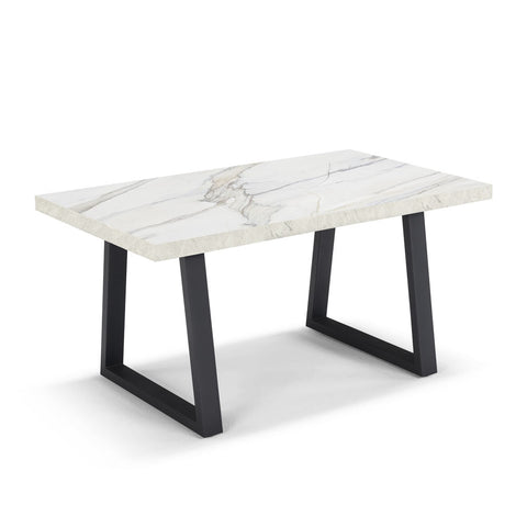 Tavolo con top in legno effetto marmo e gambe in metallo