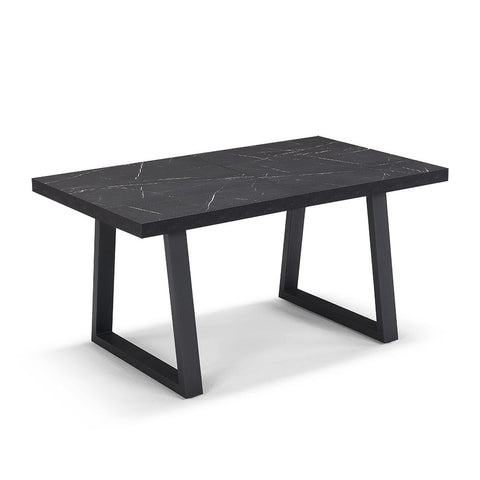 Tavolo con top in legno effetto pietra nera e gambe in metallo