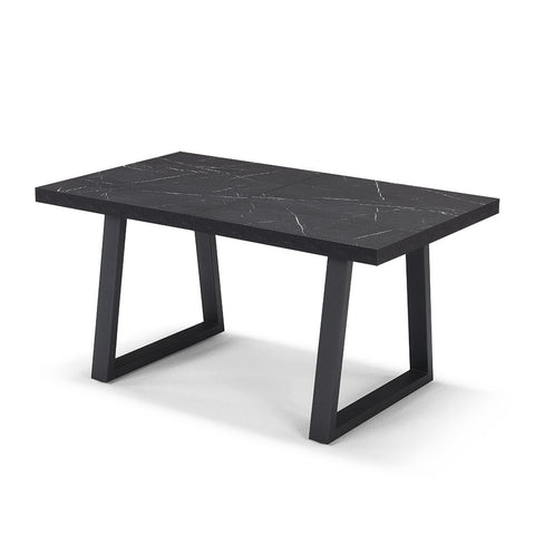 Tavolo con top in legno effetto pietra nera e gambe in metallo