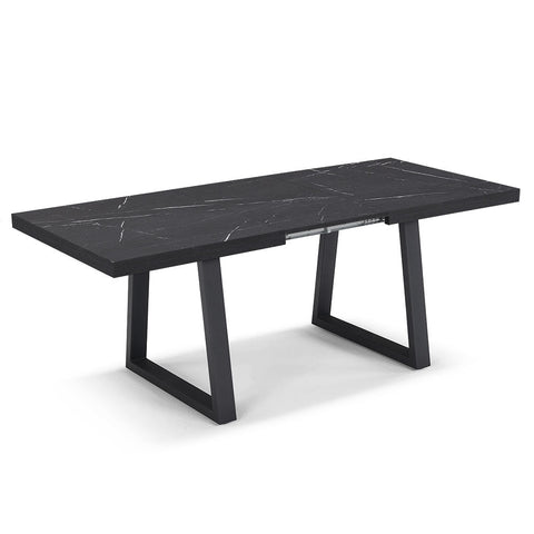 Tavolo con top in legno effetto pietra nera e gambe in metallo allungabile