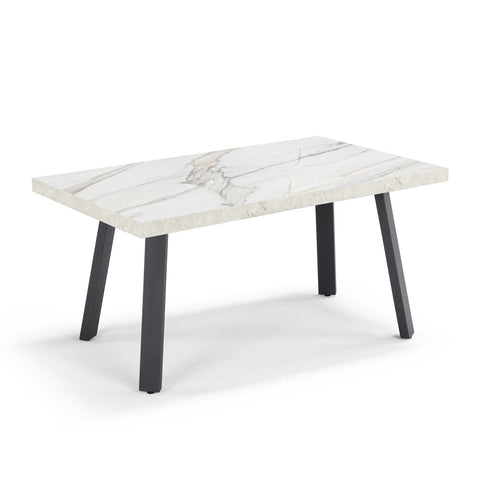 Tavolo con top in legno effetto marmo con gambe in metallo