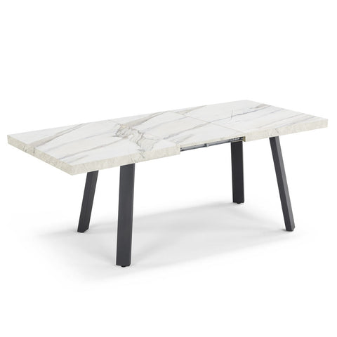 Tavolo con top in legno effetto marmo con gambe in metallo allungabile