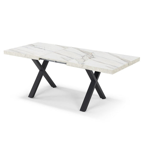 Tavolo con top in legno effetto marmo e gambe in metallo allungabile