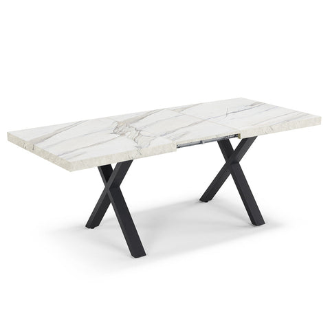 Tavolo con top in legno effetto marmo e gambe in metallo allungabile