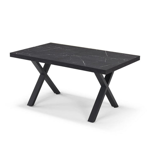 Tavolo con top in legno effetto pietra nera e gambe in metallo