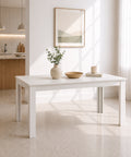 Tavolo allungabile Brio in finitura Bianco frassino, design moderno e funzionale, ideale per cucina, soggiorno e sala da pranzo.