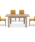 Tavolo in legno melaminico allungabile rovere derby con sedie imbottite in tessuto e gambe in metallo