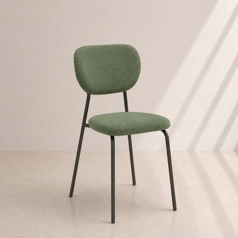 Sedia da pranzo Vanessa in tessuto verde con schienale arrotondato e struttura in metallo antracite