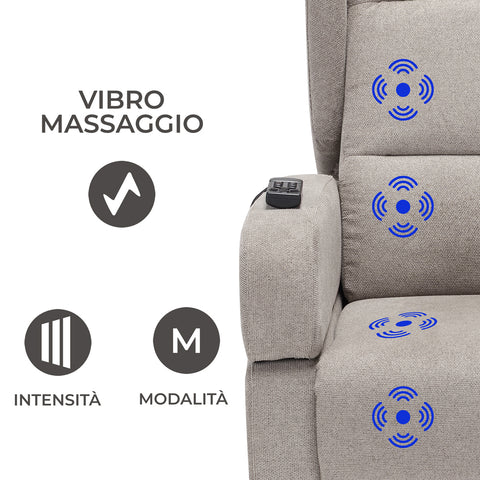 Poltrona elettrica relax Bilbao 4 motori con Batteria, Drive System, Vibromassaggio, Sistema Riscaldante e Kit Optional Tavolino Legge 104
