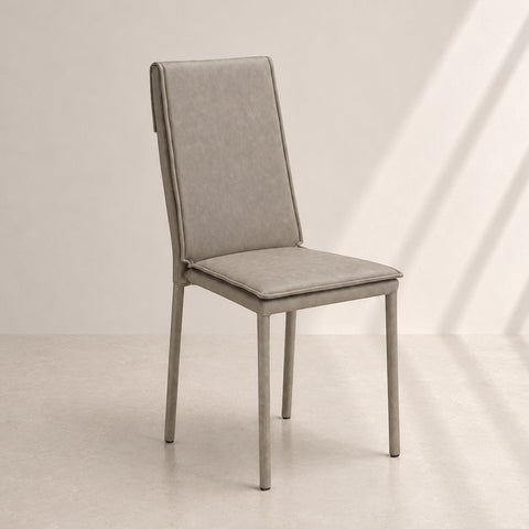 Sedia da pranzo Vincent in tessuto effetto vintage grigio perla con gambe rivestite e schienale alto