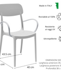 Sedia con braccioli in polipropilene impilabile scheda tecnica