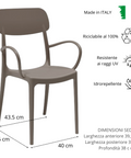 Sedia con braccioli in polipropilene impilabile scheda tecnica