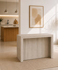 Consolle allungabile Andromeda con finitura olmo. Soluzione salvaspazio trasformabile da elegante consolle per ingresso a pratico tavolo da pranzo allungabile, ideale per soggiorni moderni, cucine e piccoli ambienti.