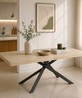 Tavolo allungabile Antares con piano finitura Olmo Bianco e basamento centrale incrociato in metallo antracite, design moderno per cucina e sala da pranzo